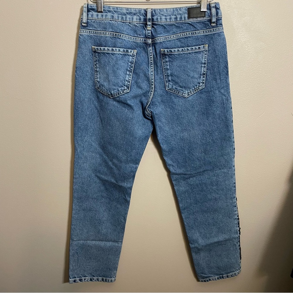 Zara basic denim sequin jeans cropped boyfriend f… - image 5